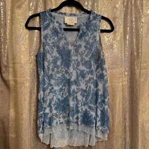 Vanessa Virginia Anthropologie Blue Sparkly Metallic Floral Top Blouse XS